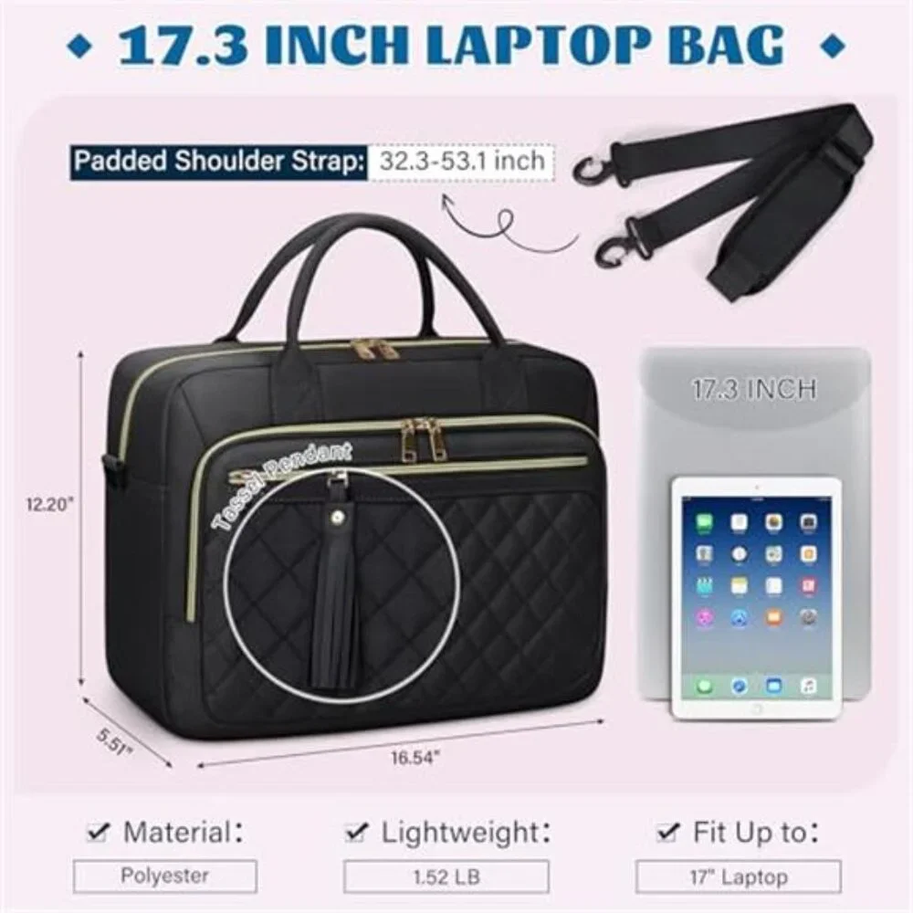 Women's Laptop Bag Briefcase Waterproof Messenger Shoulder Bag, 17.3 Inch